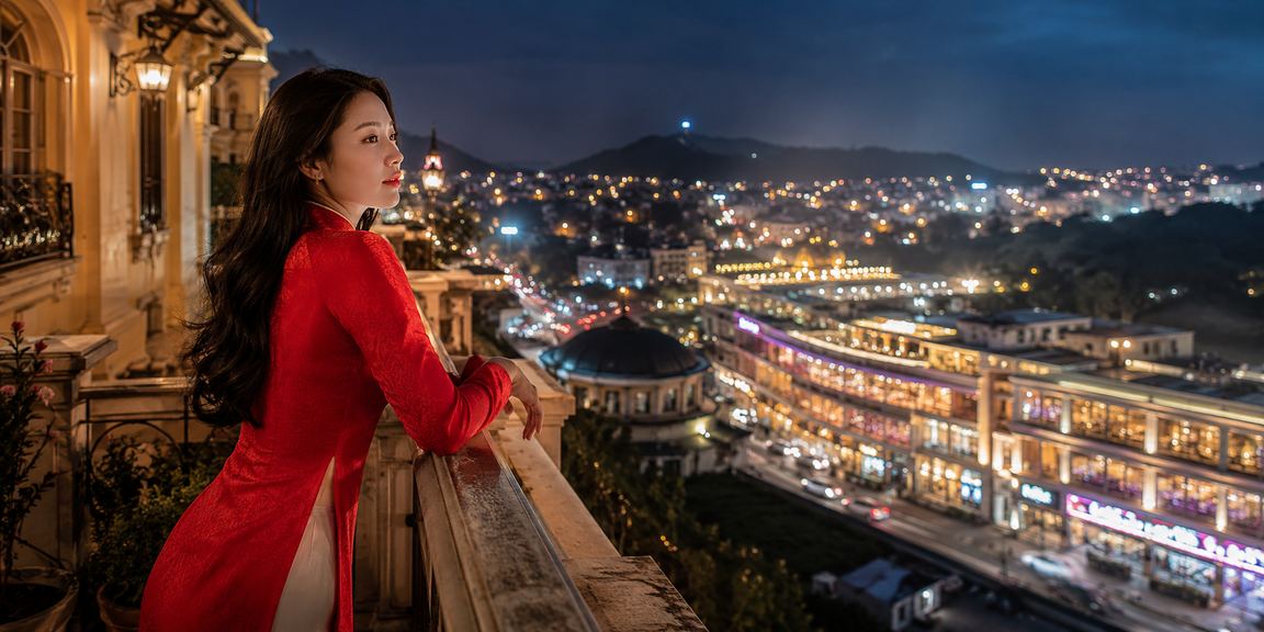 Người phụ nữ mặc áo dài tham gia cá cược thể thao tại Đà Lạt với thái độ thư thái
