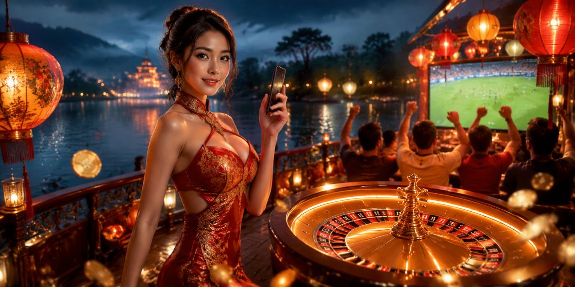 Bàn roulette với đèn lồng Hội An gợi lên không khí giải trí độc đáo
